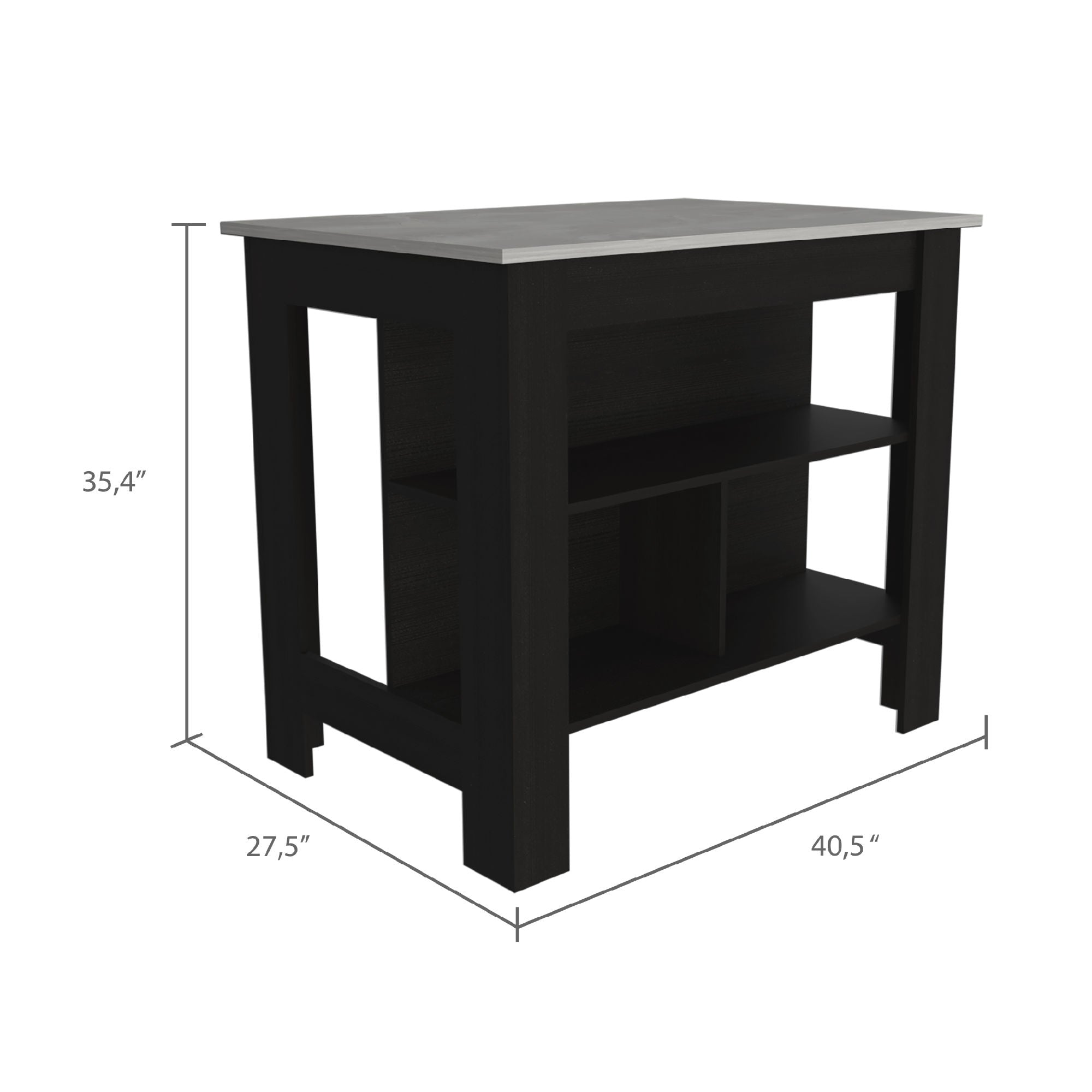 Cala Kitchen Island; Four Legs; Three Shelves -Black / Ibiza Marble Doba